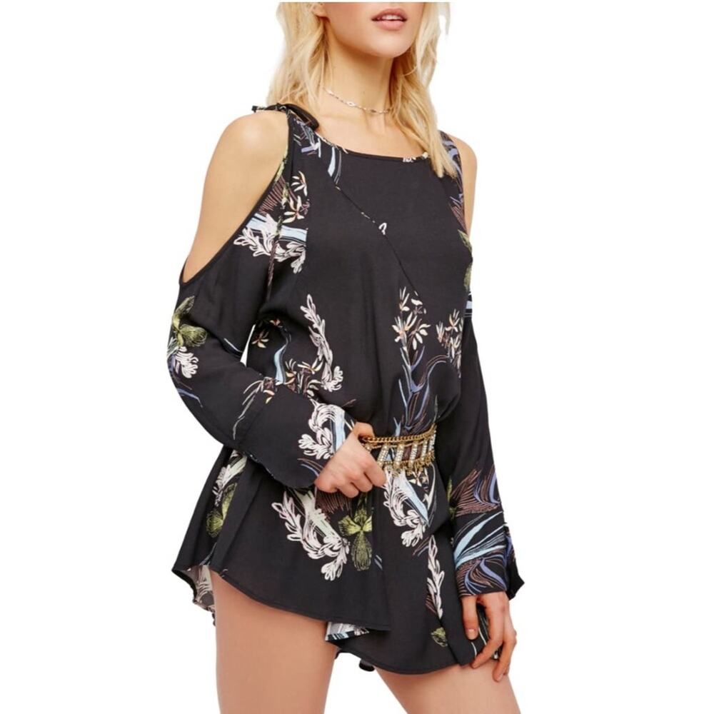 NWT Free People Clear Skies Cold Shoulder Tunic - Black - XS